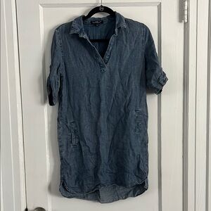 Velvet Heart Blue Buttoned Midi Dress with Cuffed Sleeves